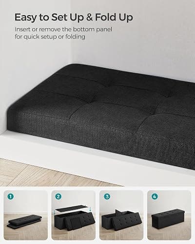 SONGMICS MAZIE Collection - 43 Inches Folding Storage Ottoman Bench, Ottoman Foot Rest, End of Bed Bench, Storage Chest, Load 660 lb, for Living Room, Bedroom, Entryway, Ink Black ULSF077B01 thumbnail 7