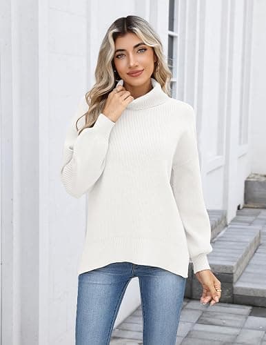 Zeagoo Women's Turtleneck Sweater 2025 Fall Winter Chunky Knit Sweaters Casual Side Slit Pullover Jumper Top thumbnail 2