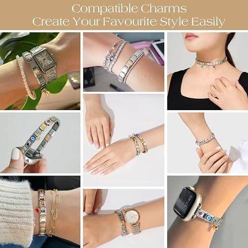 SWEETV Stainless Steel 18 Link Polish Italian Charm Bracelet with 1Pcs Starter Brascelet, 9Pcs/20Pcs Charms and Opening Tools, Classic 9mm Modular Charm, Personalized Jewelry Gift thumbnail 6