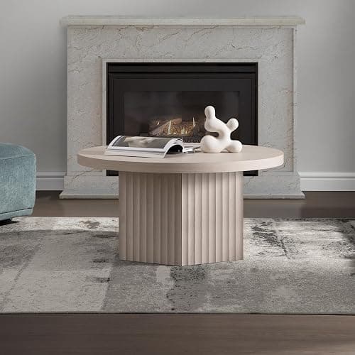 SICOTAS 32" Modern Round Coffee Table, Mid Century Fluted Coffee Table with Storage, Accent Center Table for Living Room, Small Space, Apartment, White Alder thumbnail 3