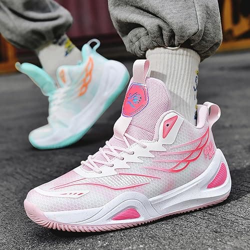 Hewcey High Top Boys Basketball Shoes Breathable Non Slip Outdoor Sneakers Comfortable Fashion Athletic Training Sport Shoes for Girls thumbnail 5
