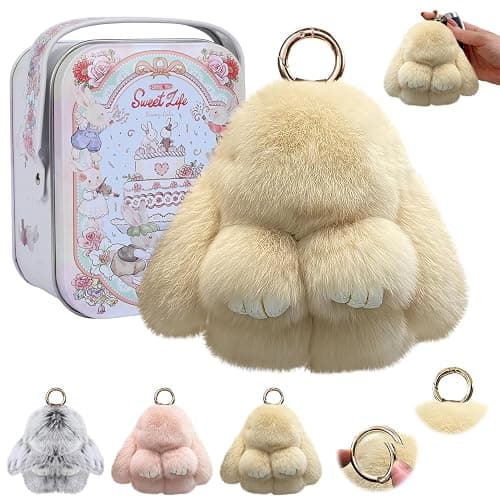 Bunny Keychain, Bunny Keychain with Tin,Bunny Handmade Soft Bunny Keychain for Christmas Gifts, Bags and Keys - Image 1