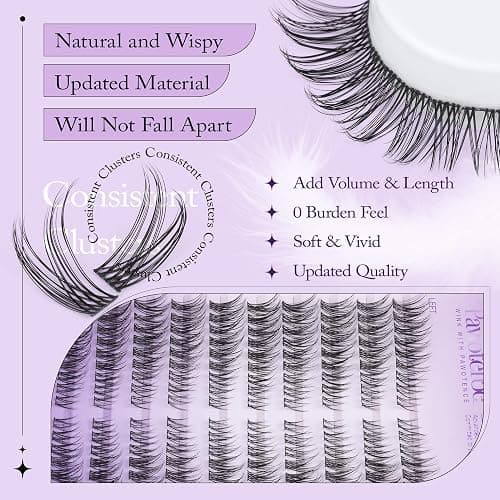 Pawotence Wispy Lash Clusters Kit Cat Eye Lash Extension Kit 180pcs Natural Individual Lashes Left Right Cluster Eyelash Extensions Kit with Lash Bond and Seal, Lash Tweezers for Self Application thumbnail 3