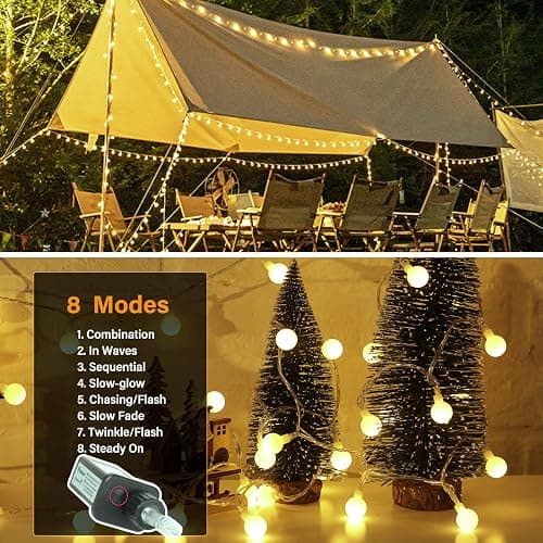 Minetom Mini Globe String Lights, 66 Ft. 200 LED Fairy String Lights Plug in, 8 Modes with Remote, Decor for Indoor Outdoor Party Wedding Christmas Tree Garden, Warm White thumbnail 4