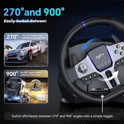 PXN PC Steering Wheel, V9 GEN2 Universal Usb Car Sim 270/900 Degree Race Steering Wheel with 3-Pedals and Shifter Bundle for PC, Xbox One, Xbox Series X/S, PS4, PS3 thumbnail 4