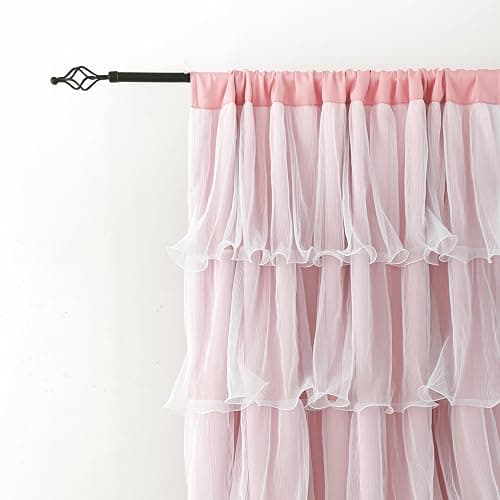 PLEGOS Pink Curtains for Girls Bedroom Blackout Nursery Curtains Double Layer White Ruffle Sheer Overlay for Kids Toddler Room Privacy Room Darkening Window Drapes 52 x 84 Inch thumbnail 5