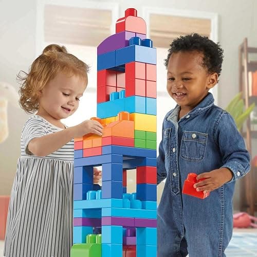 MEGA BLOKS First Builders Toddler Blocks Toys Set, Big Building Bag with 80 Pieces and Storage, Blue, Ages 1+ Years thumbnail 2