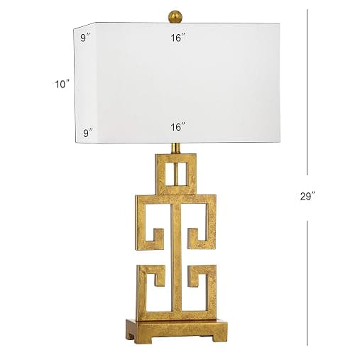 SAFAVIEH Lighting Collection – Greek Key Table Lamp Set of 2 – Antique Gold Metal Base with White Fabric Shade, LED Bulbs Included, 29-Inch Bedroom Living Room Desk Lamps (LIT4305A-SET2) thumbnail 3