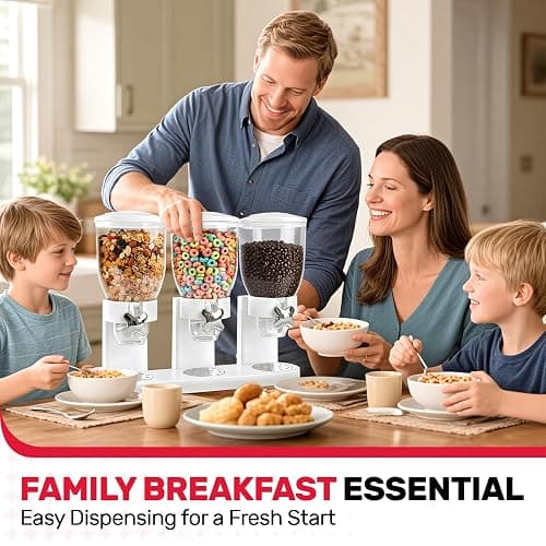 Adorabby Triple Cereal Dispenser Countertop 2L, Airtight Cereal Containers Storage, Large Capacity Total 6L for Kitchen Pantry, Rotating Dry Food Dispenser for Candy, Nut, Coffee Beans, White thumbnail 4