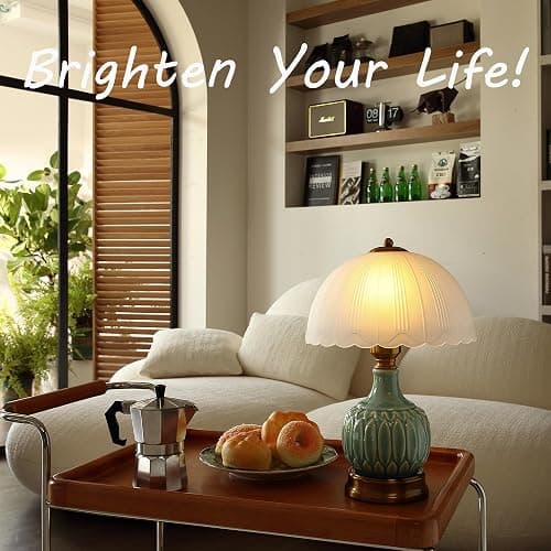 Glivpny Vintage Lamp for Living Room,16" Modern Ceramic Table Lamps for Bedroom,Retro Bedside Nightstand Traditional Lamps, Classic Chinoiserie Green Lamp for Home Decor (LD002) thumbnail 5