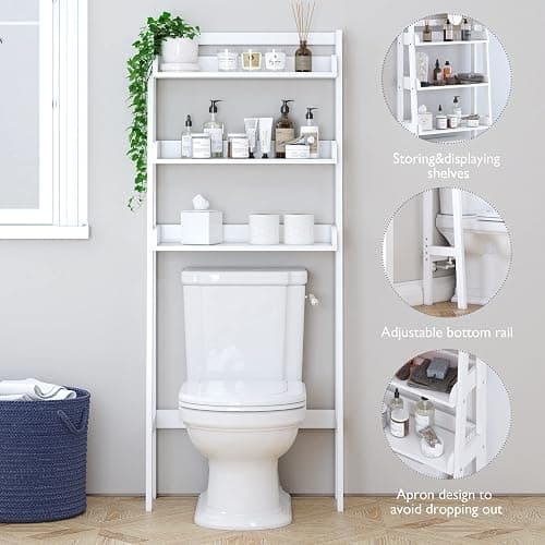 UTEX Over The Toilet Storage Shelf, 3-Tier Over Toilet Bathroom Organizer, Above Toilet Shelves Rack (White) thumbnail 4