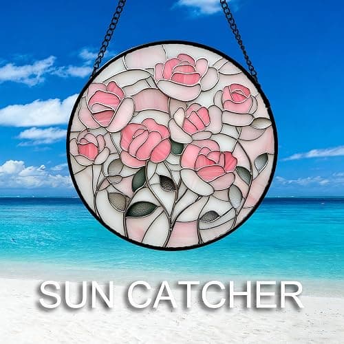 CHATYOUNG Stained Glass Window Hanging Abstract Flowers 6.3" - Suncatcher Bedroom Door Garden Home Decor and Christmas Valentine for Grandma Nana Mom Women Wife Girlfriend thumbnail 4