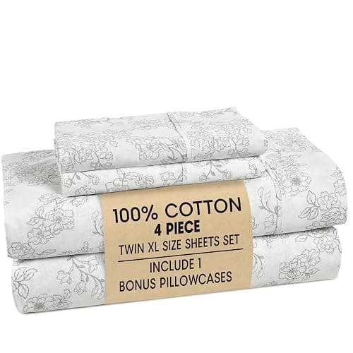 Casa Platino 100% Cotton Twin XL Sheet Set – 4 Piece Twin XL Sheet Set Twin XL with Crisp Cool & Soft Feel, with 15 Inch Deep Pocket Fitted Sheet, Breathable & Cozy for a Good Nights Sleep – Ashpetal thumbnail 2