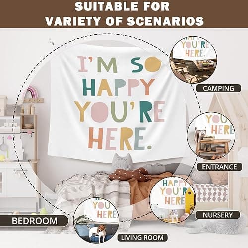 XLDLIOO Boho Classroom Tapestry, Boho Classroom Decor, Inspirational Wall Tapestry Hanging for Bedroom, I'm So Happy You're Here, Educational Welcome Tapestries Wall Decor Art for Kids Dorm Living Room Party 60x50in - 60x50in - happy thumbnail 6