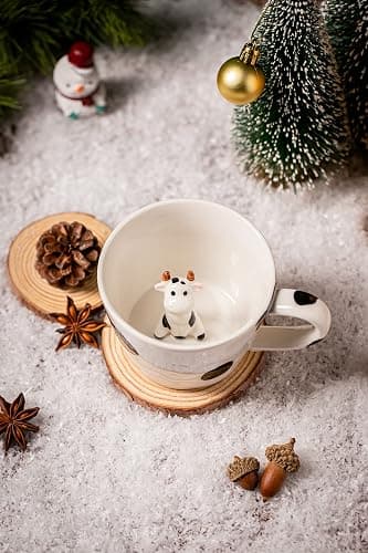 DIHOclub Cow Ceramic Cup Hidden 3D Animal Inside Mug,Cute Cartoon Handmade Figurine Mugs,Holiday and Birthday Gift for Coffee Milk Tea Lovers,12 OZ(White,Black) thumbnail 2