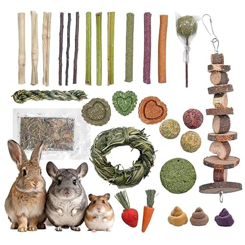 Hay Natural Rabbit Chew Toys, Treats for Guinea Pigs & Hamsters - Natural Chew Sticks & Balls Set for Small Animals, Dental Care Treats for Chinchillas, Bunny - 20+ Toys for Teeth Health (30 Pieces) - Image 1