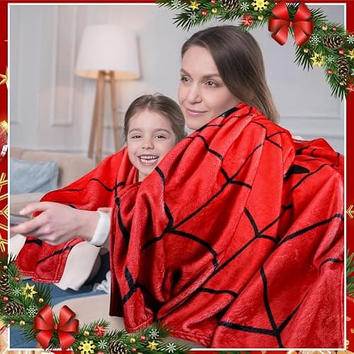 Breling Spider and Spiderweb Throw Blanket 50"x60" Red and Black Spider Web Blanket Winter Warm Decor Fluffy Soft Flannel for Couch Home Decor Gifts thumbnail 6