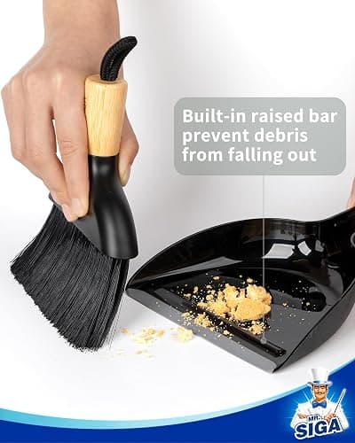 MR.SIGA Mini Dustpan and Brush Set, Portable Cleaning Brush and Dustpan Combo with Bamboo Handle, Black, 1 Set thumbnail 5
