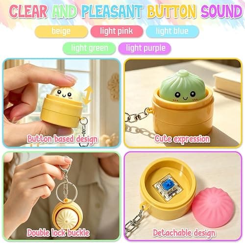 Muxizi 6Pcs Mini Dumpling Keyboard Clicker Fidget Toy for Anxiety Stress Relief, Keyboard Fidget Squeeze Toys Crisp Sound, Mini Backpack Keychain Gift for Keys Bags Party Favors Classroom Prizes thumbnail 4