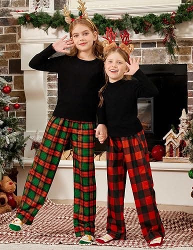 Arshiner Pajama Pants for Girls Long Sleep Plaid Pants Soft Lounge Pj Bottoms with Pockets thumbnail 2