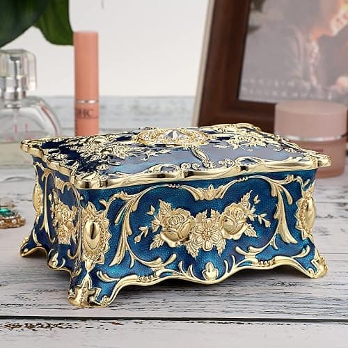 Hipiw Vintage Jewelry Organizer Box - Metal Trinket Storage Box Ornate Treasure Chest Box Jewelry Decorative box Keepsake Gift Box Case for Women,4.9"x3.4"x2.7" thumbnail 4
