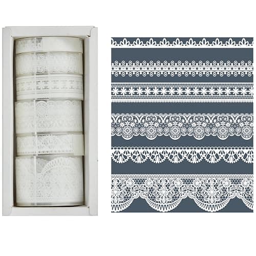 Songdao 6 Rolls Lace Patterns PET Tapes Floral Arts Decorative Tape Set Adhesive Transparent Masking Tapes for DIY Craft, Kids, Scrapbook, DIY, Gift Wrapping, Journal (Pure White) thumbnail 3