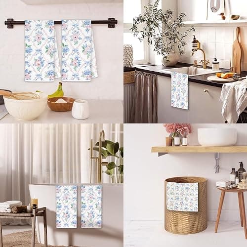 MKIJUHB Coquette Blue Bow Floral Kitchen Dish Towels, Pink and Blue Grandmillennial Flower Decorative Hand Tea Towels for Bathroom, Coquette Bathroom Decor, 16x24 Inch Set of 2 thumbnail 5