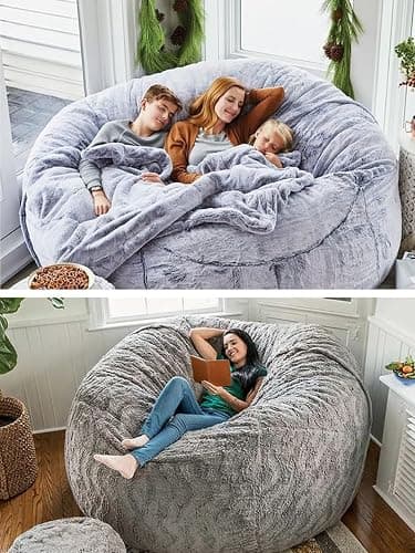 HDMLDP Bean Bag Chair for Adults Kids Without Filling Comfy Fluffy Oversized Round Beanbag Chair Lazy Sofa Cover for Reading Chair Floor Chair, 3.5FT, Black thumbnail 6
