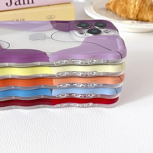 DEFBSC for iPhone 14 Plus/15 Plus Case, Cute Clear Wavy Art Design Aesthetic Pattern Phone Case for Women Girls, Wave Frame Durable Protective Cover Full Camera Protection Bumper, Yellow thumbnail 5