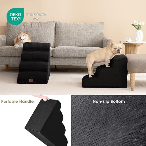 EHEYCIGA Curved Dog Stairs Ramp for Small Dogs 15.7" H, 3-Step Dog Steps for Couch Sofa and Chair, Pet Stairs for Cats, Non-Slip Balanced Pet Steps Indoor, Black thumbnail 5