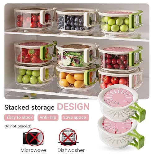 2-Pack Plastic Colander Strainer with Adjustable Vent Lid, Fridge Storage Container and Food Organizer Bin, Multi-use Veggie Tray Fruit Platter for Party thumbnail 6