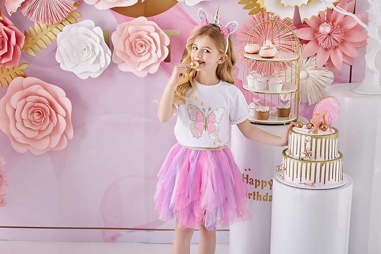 DXTON Girls Rainbow Flower Tulle Skirt Toddler Tutu Girls Clothes thumbnail 3