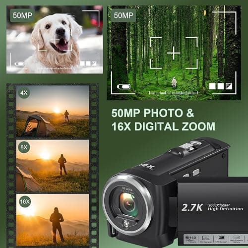 Tixeuo 2.7K Video Camera Camcorder QHD 50MP YouTube Vlogging Camera 16X Digital Zoom Webcam 270 Degree Rotation Screen Camcorders with 32G SD Card and 2 Batteries Recording While Charging thumbnail 3