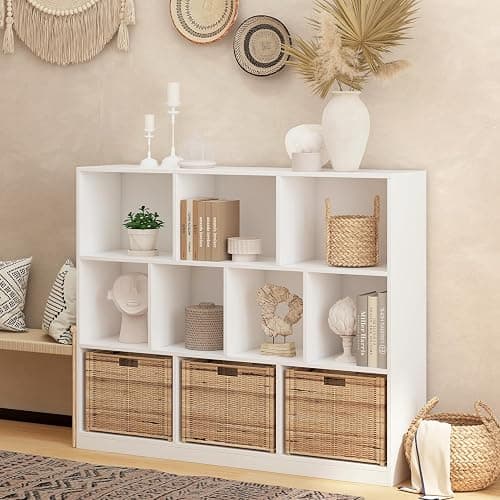 NewBeth Wooden 10 Cube Book Shelf with Base,3 Tier Freestanding Horizontal Bookshelf, Open Bookcase Cube Shelf Storage Organizer for Bedroom, Living Room, Office, Study Room, White thumbnail 7