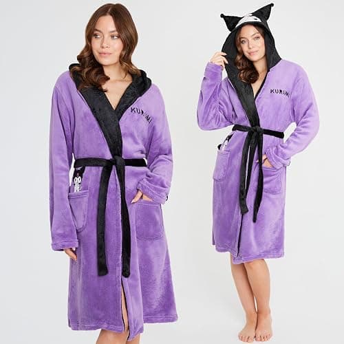 Hello Kitty Sanrio Robe for Women, Teens, Nightwear with Hood, Pockets, Kawaii Fleece Bathrobe Loungewear Gifts for Women thumbnail 4