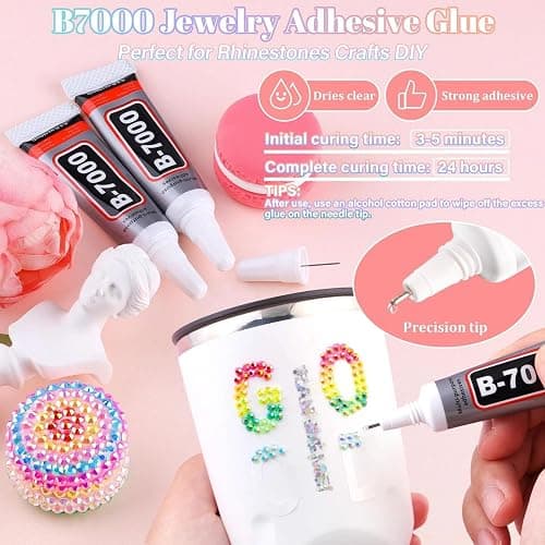 40000Pcs 40 Colors Badazzle Kit, 3mm Resin Jelly Rhinestones Bedazzling Kit | Multicolor Flatback Bedazzler Gems, 4Pcs B7000 Jewelry Glue, Diamond Art Tool for Bedazzle Thing Shoes Books Crafts Nail Art thumbnail 9