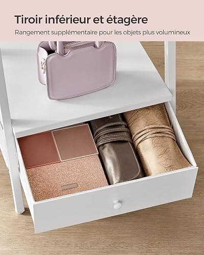 SONGMICS Armoire à Bijoux avec Miroir LED sur Pied, Armoire à Bijoux avec Miroir Pleine Longueur, Organisateur de Bijoux Gain de Place, Tiroir et Étagère, Blanc Nuage JJC025W01 thumbnail 6