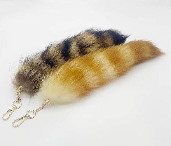 LAIDIC 2pcs Fluffy Raccoon Tail Keychain,tail fox tail, Used for bag keychains or cosplay Costumes thumbnail 3