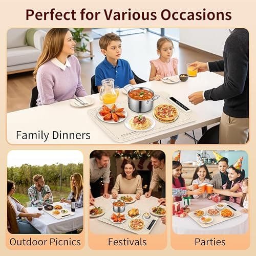 Warming Mat for Food - Electric Silicone Food Warming Tray for Buffet, Rollable Food Warmer Mat for Countertop, Fast Heating Mat with Timer and 4 Heat Levels, Portable Heating Pad for Parties Family thumbnail 9