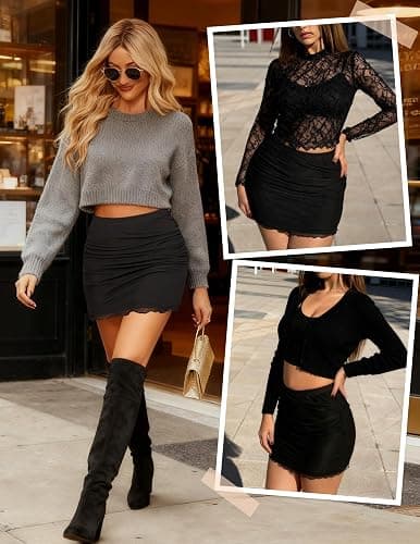 Avidlove Women Sexy Skirt Ruched Bodycon Double Layer Club Skirts Lettuce Trim Skirts Office Mini Skirt thumbnail 2
