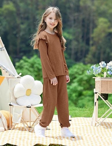 Yekaty Kids Girls Clothes Stylish Ruffled Tops and Pants with Pockets Clothing Sets 2 Piece Outfits thumbnail 2