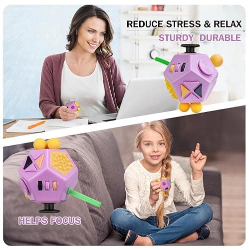 VCOSTORE Fidget Cube for Kids Adults, Fidget Toys for Anxiety, Cube Fidgets Toy Anti Stress Autism OCD ADHD, 12 Sided Sensory Toys for Adult Girls Boys Teens thumbnail 7