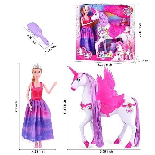 Baljinder Magic Unicorn & Princess Doll, Light-Up Unicorn Toys for Girls 3-6, Christmas Birthday Gifts for Kids Girls Aged 3 4 5 6 7 8 thumbnail 3