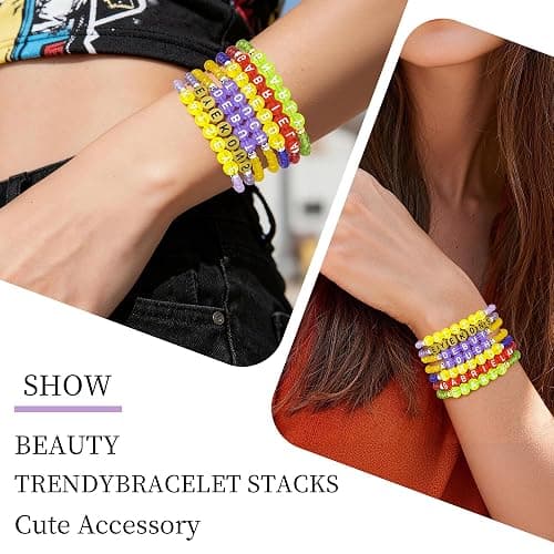 KYNOX KATSEYE Merch Bracelets Stackable Stretch Inspired Friendship Bracelets Gifts for Fans Concert Outfits Friendship Jewelry Gifts for Fans Women Men Pop (Soft pottery bracelet set D) thumbnail 6