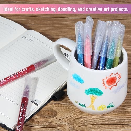 Mr. Pen- Glitter Marker Pens, 24 Pack, Assorted Colors, Medium Tip | Non-Toxic High-Pigment Water-Based Ink, Smooth & Quick-Dry for Crafts, Coloring, Journaling, Doodling thumbnail 6