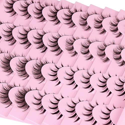 Manga Lashes Natural Look Anime False Eyelashes 20 Pairs Clear Band Individual Wispy Fake Eyelashes Strip Spiky DIY Cluster Lashes Extension C-curly Cat Eye Lashes Pack thumbnail 8