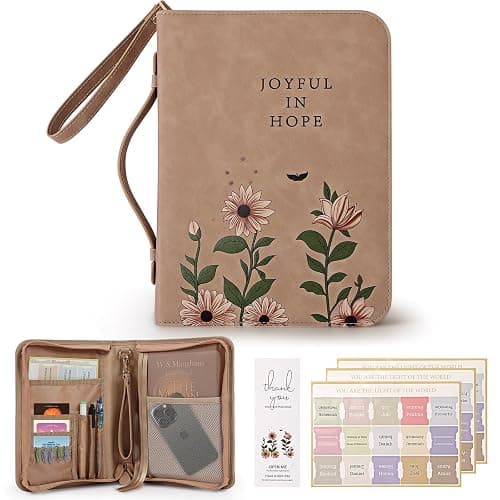 Bible Cover Case, Premium, Leather Carrying Case with Handle&Zippered Pocket for Standard Size and Bible Accessories, Large Bible Bag, Ideal Gift for Women Men Lady Girls - Image 1