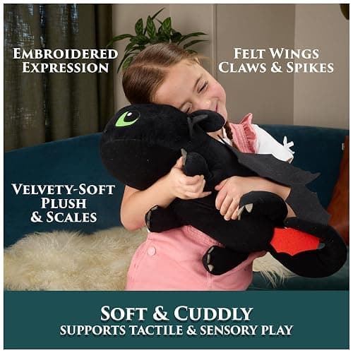DreamWorks Dragons How to Train Your Dragon, Large Toothless Plush Toy, Stuffed Animal, Movie Merch, Kids Toys, Ages 3 and Up, 18” thumbnail 5