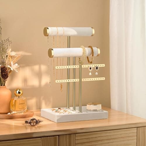 Jewelry Organizer Stand for Necklaces, Bracelets, Earrings, Rings, White | 3 Tier Velvet Bracelet Holder Display | Jewelry Organizers and Storage | Jewelry Tree | Jewelry Towers thumbnail 6
