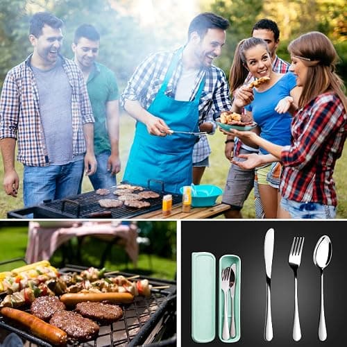 Portable Utensils Set with Case, 4pcs Stainless Steel Reusable Silverware for Lunch Camping School Picnic Workplace Travel, Lunch Box Includ Fork Spoon Knife,Easy to clean,Dishwasher Safe - Silver1 thumbnail 6